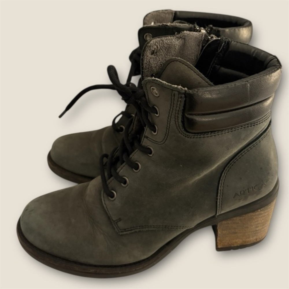 Artica by Browns Washed Black Leather Boots Chunky Heel Lug Sole Ankle Boot 39